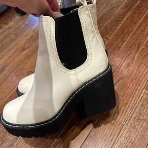 Forever 21 Cream and Black Chunky Heel Boots